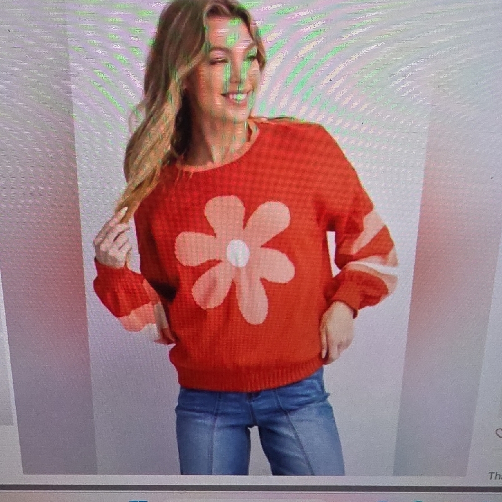 Easel Red Floral Crew Neck Sweater